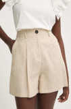 Answear Lab pantaloni scurți cu in culoarea bej, neted, high waist