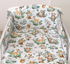 Set lenjerie din bumbac cu protectie laterala pentru pat bebe 120 x 60 cm, Animalute de padure, Amy foto