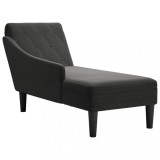 Sezlong Gossi Negru Textil cu Perna &amp; Cotiera Dreapta, 145x56x70 cm, Max 110kg