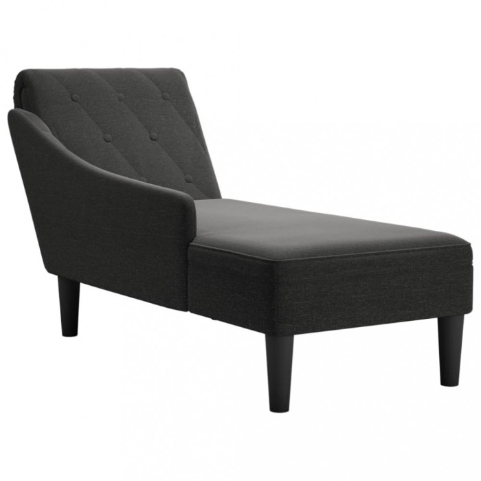 Gossi sezlong cu perna si cotiera dreapta, negru, textil