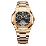 Ceas Barbati Lige 6821 Rose Gold-Negru , Mecanic, Design Business, Functii Multiple, Rezistent la socuri, Rezistent la Apa 3ATM