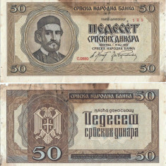 1942 (1 V), 50 dinara (P-29) - Serbia - stare XF!