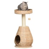 PawHut Pom de Zgariere pentru Pisici K&auml;tzchen M&ouml;bel cu Cuib pentru Pisici Jucărie pentru Bile Sisal Pluș Moale &Icirc;nălțime 82,5 cm Galben | Aosom Romania