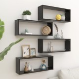 VidaXL Rafturi de perete &icirc;n formă de cub, 4 bucăți, negru, 60x15x23 cm, PAL