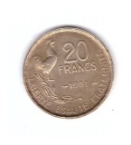 Moneda Franta 20 franci/francs 1951, stare buna, curata, Europa, Bronz-Aluminiu