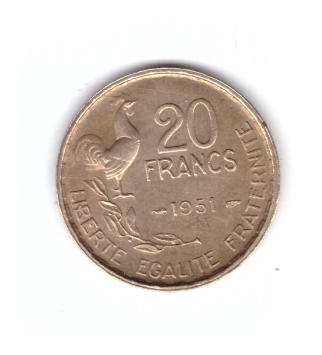 Moneda Franta 20 franci/francs 1951, stare buna, curata