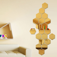 Set Oglinzi Design Hexagon Gold-Oglinzi Decorative Acrilice Cristal-10 buc/set