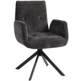 HOMCOM Fotoliu Rotativ Dormitor, Material Textil Aspect In, Picioare Otel, Negru, Tapitat, Design Modern, Confort