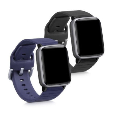 Set 2 curele pentru Willful Smartwatch/Fitnesstracker, Kwmobile, Negru/Albastru, Silicon, 56230.01 foto