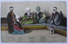 COSTUME TRADITIONALE TURCESTI DE LA CURTEA SULTANULUI , NR. 13 , CARTE POSTALA ILUSTRATA , CROMOLIOGRAFIE , POLICROMA , NECIRCULATA , INCEPUTUL SEC foto