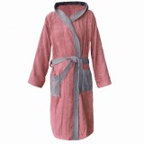 Halat de baie din tesatura Homelevel, 4XL, Roz / Gri, Bumbac organic, 54856.33.34