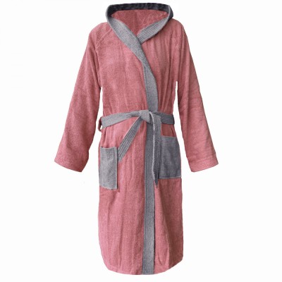 Halat de baie din tesatura Homelevel, XL, Roz / Gri, Bumbac organic, 54856.33.4 foto