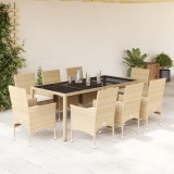 Set mobilier de gradina cu perne 9 piese bej poliratan &amp; sticla GartenMobel Dekor, vidaXL