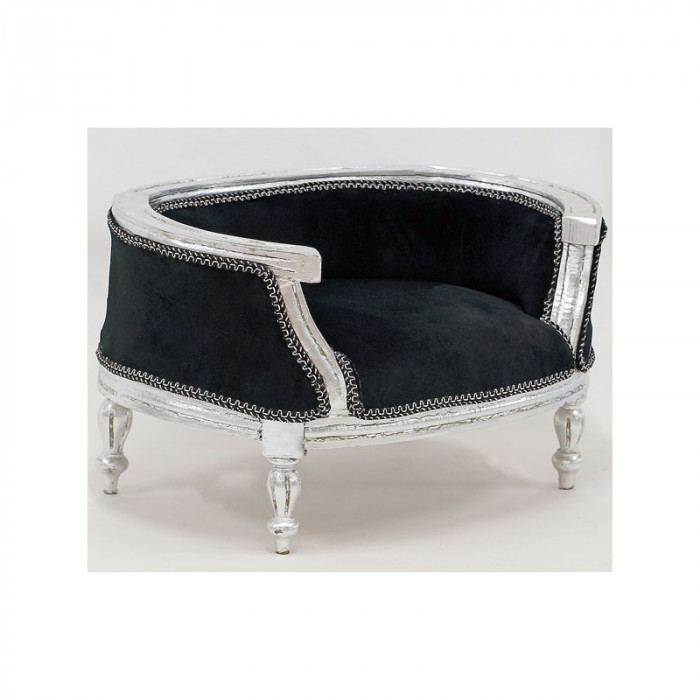 Canapea caine din lemn masiv argintiu cu tapiterie neagra CAT700E02