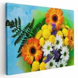 Tablou buchet flori gerbera crizanteme Tablou canvas pe panza CU RAMA 40x60 cm