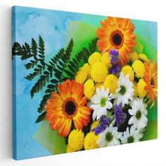 Tablou buchet flori gerbera crizanteme Tablou canvas pe panza CU RAMA 50x70 cm