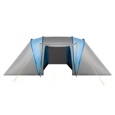 Cort camping, 4 persoane, cu plasa tantari, husa, albastru si gri, 400x140x210 cm, Isotrade foto