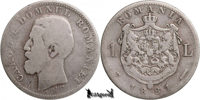 1881 V, 1 Leu - Carol I - Regatul Rom&acirc;niei | KM 14