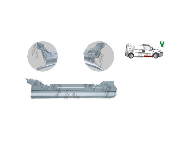 Prag FIAT DOBLO (152/263), 01.2010-12.2014, partea dreapta, spre fata; metal galvanizat,
