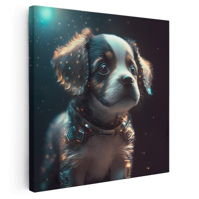 Tablou portret catel caine in spatiu 1681 Tablou canvas pe panza CU RAMA 30x30 cm foto