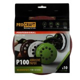 Disc abraziv pentru slefuitor cu excentric KD225.100 PROCRAFT (Set 10 buc) Diametru: 225 mm, Granulatie: P100 Innovative ReliableTools