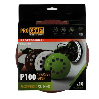 Disc abraziv pentru slefuitor cu excentric KD225.100 PROCRAFT (Set 10 buc) Diametru: 225 mm, Granulatie: P100 Innovative ReliableTools foto