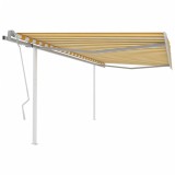 VidaXL Copertină retractabilă manual, cu st&acirc;lpi, galben și alb, 4x3 m