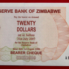 Zimbabwe 20 $ Dollars 2006 UNC necirculata **