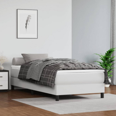 vidaXL Pat box spring cu saltea, alb, 80x200 cm, piele ecologică 3144226 foto