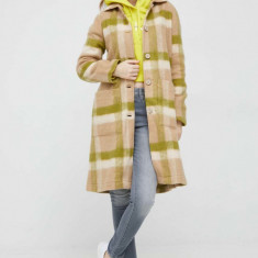 United Colors of Benetton palton din lana culoarea bej, de tranzitie
