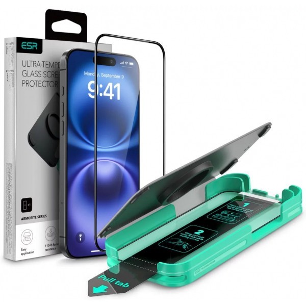 Folie de protectie Ecran ESR Armorite pentru Apple iPhone 16, Sticla Securizata, Full Glue, Neagra
