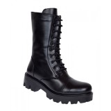 Oferta Ghete dama din piele naturala imblanite cu siret si fermoar Negru Daiki L289N