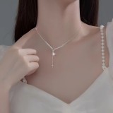Cumpara ieftin Colier Femei din Argint 925, Design Stea și Cruce, Placat cu Rodiu ARG293E, Argintboutique