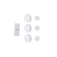 Set 3 spoturi pe baterii, montare cu adeziv, doua moduri de control, telecomanda sau apasare, dimensiuni 6.2 cm x 2.5 cm, alb