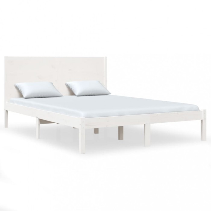 Cadru de pat fara saltea, alb, 140x200 cm, lemn masiv pin