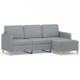 Canapea cu 3 locuri si taburet, gri deschis, 180 cm, textil