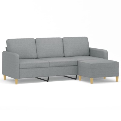 Canapea cu 3 locuri si taburet, gri deschis, 180 cm, textil foto