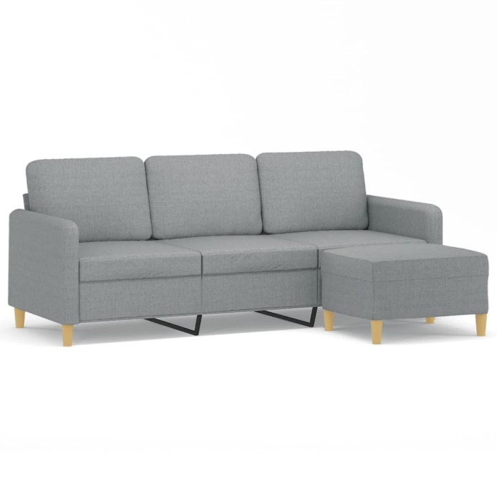 Canapea cu 3 locuri si taburet, gri deschis, 180 cm, textil