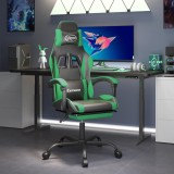 vidaXL Scaun de gaming cu suport picioare negru/verde, piele ecologică
