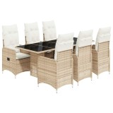 Cumpara ieftin Set bistro de gradina, 7 piese, cu perne, bej, poliratan
