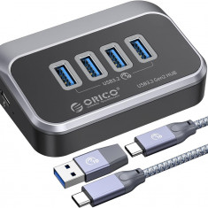 Hub USB ORICO 10Gbps cu 4 porturi USB A, hub USB 3.2 Gen 2 cu cablu USB-C de 1.6