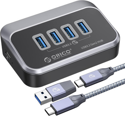 Hub USB ORICO 10Gbps cu 4 porturi USB A, hub USB 3.2 Gen 2 cu cablu USB-C de 1.6 foto
