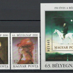 Ungaria 1990 Mi 4107/08 + bl 212 - Ziua marcii, arta, pictura