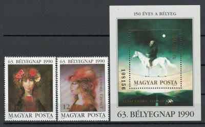 Ungaria 1990 Mi 4107/08 + bl 212 - Ziua marcii, arta, pictura foto
