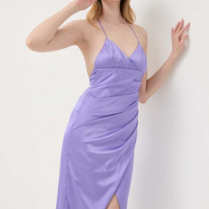 Bardot rochie culoarea violet, midi, mulata