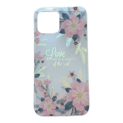 Husa Cover Silicon Fashion pentru iPhone 12 Pro Max Transparent Flori Roz foto