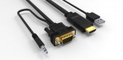 Cablu HDMI cu chip la VGA cu audio si alimentare USB 1.8m WELL foto