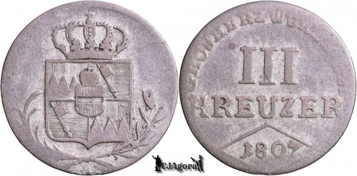 1807, 3 Kreuzer - Ferdinand I | Marele Ducat de W&uuml;rzburg | KM 465