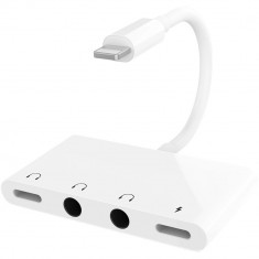 Adaptor Multiport 4 in 1 de la Lightning la 2 x Jack Mama 3,5 mm, Lightning, Lightning Charging foto