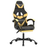 Cumpara ieftin Scaun de gaming pivotant/suport picioare negru/auriu piele eco